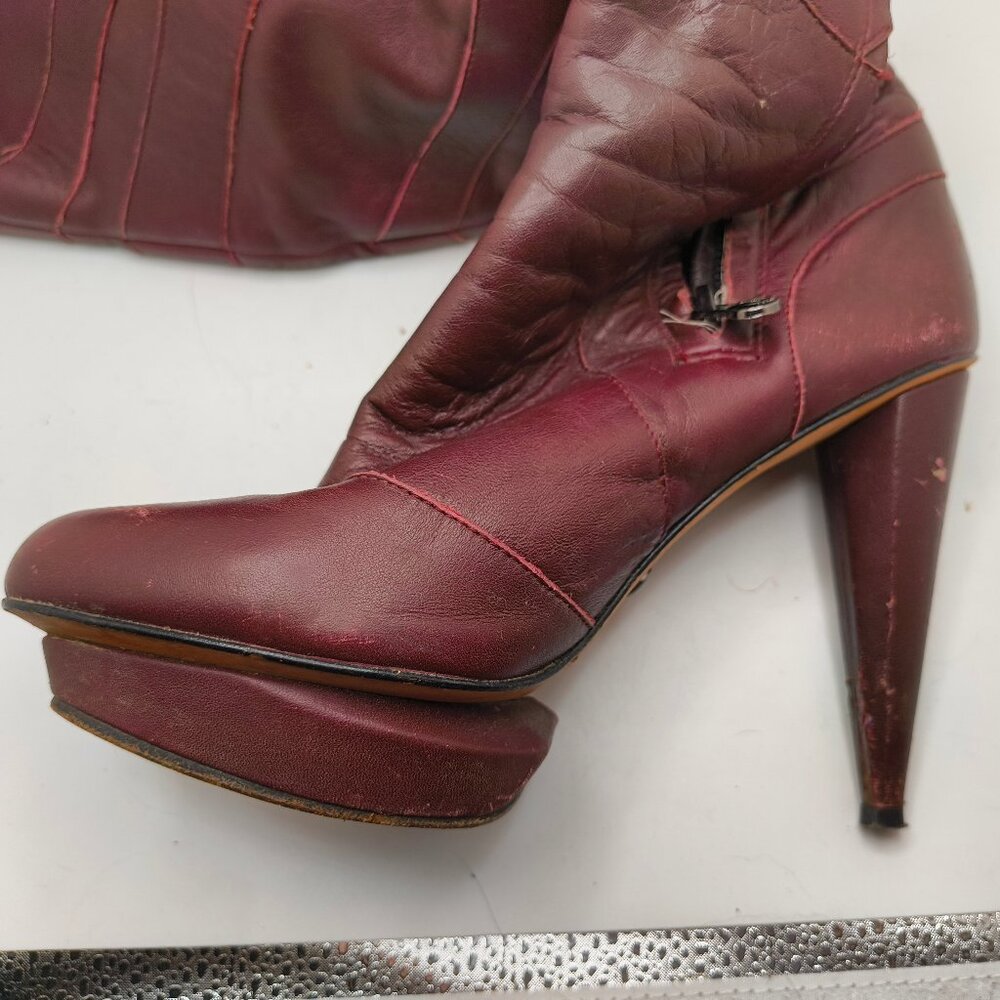Velvet Angels Knee high Dark Red Leather boots